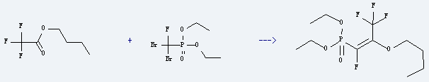 Acetic acid,2,2,2-trifluoro-, butyl ester is used to produce Diethyl 1-fluoro-2-trifluoromethyl-2-butoxyvinylphosphonate by reaction with Dibrom-F-methyl-di-aethylphosphonat.